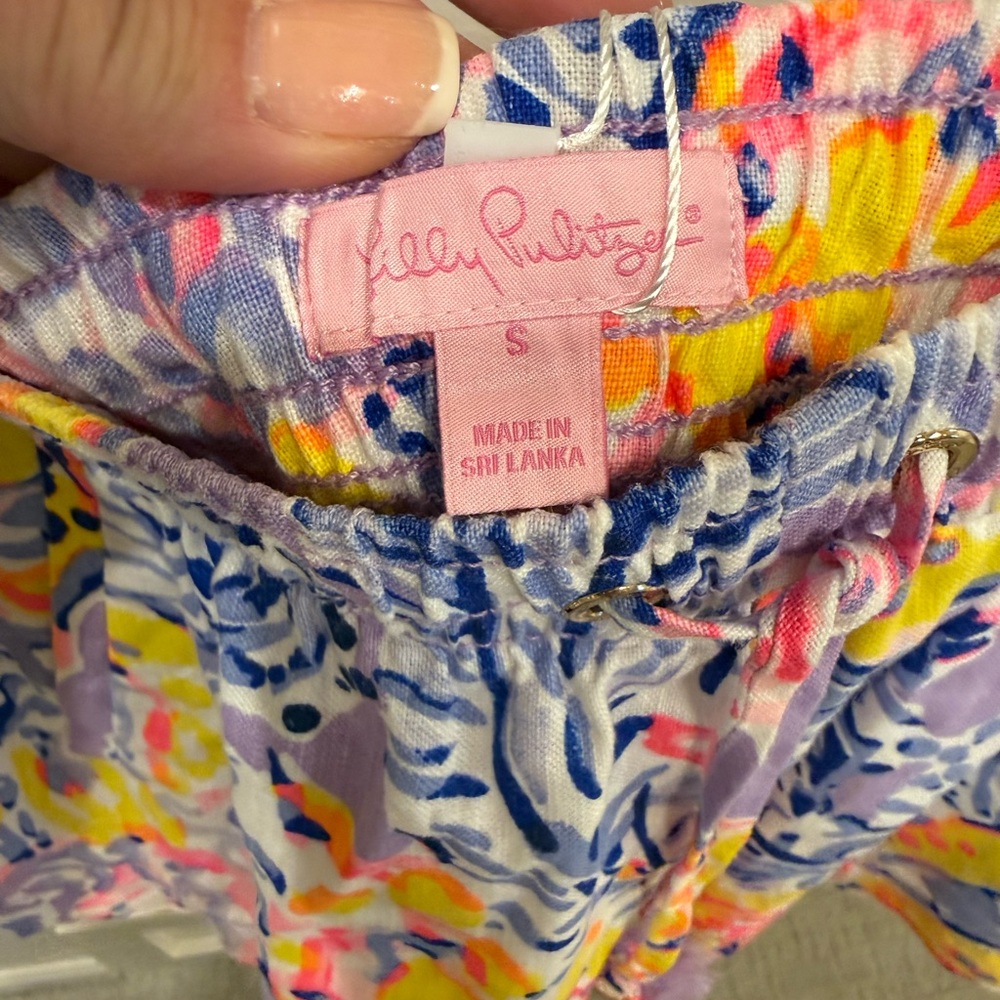 Lilly Pulitzer Pastel Floral Drawstring Shorts in Pink, Yellow & Blue - Picture 3 of 5